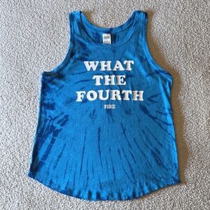 VS PINK Logo "What The Fourth" Cotton Blend Sleeveless Racerback Tank Top